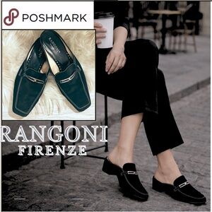 Rangoni Firenze Italian Black Leather Block Heel Mules Clogs Slip-On Size 8.5 B